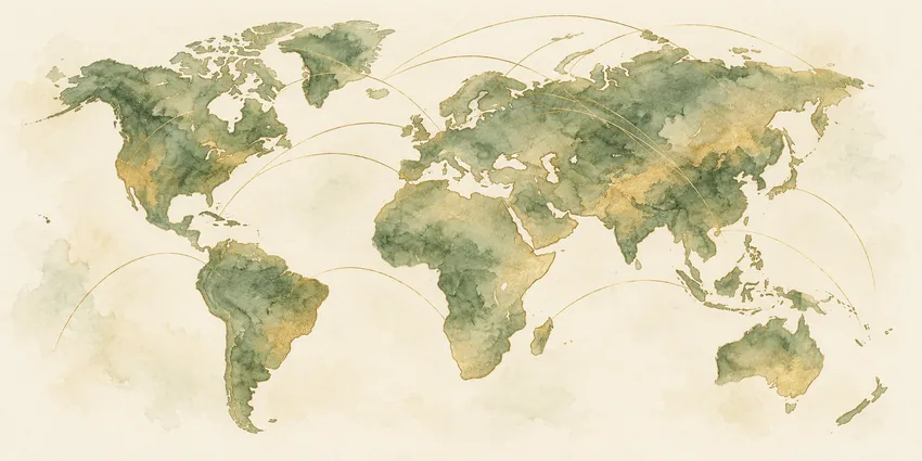 Ilustración decorativa del mundo, sin datos geográficos ni indicadores